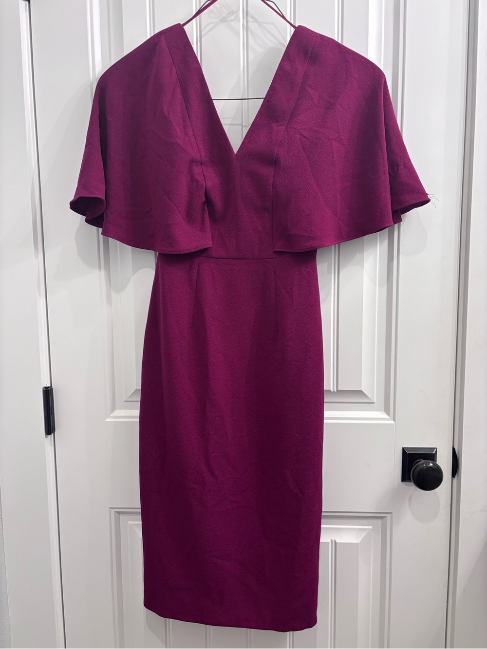 Dress the Population Deep Fuchsia V-Neck Midi Dress with Cape Sleeves